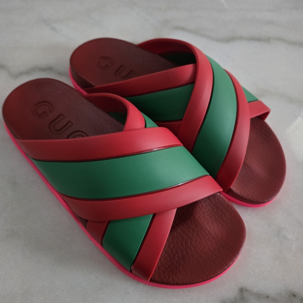 Gucci Rubber Web Criss Cross Slide Pool Sandal 39 9 New